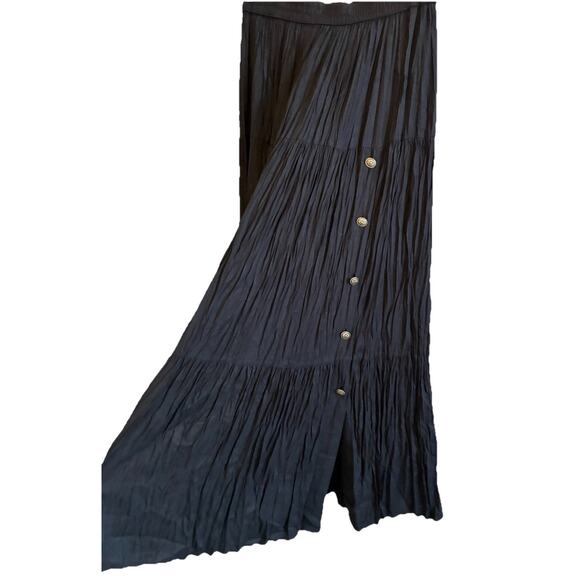 VTG Western Prairie Crinkle Maxi Skirt L Black Whimsygoth Boho Hippie Peasant 80 - Picture 3 of 16